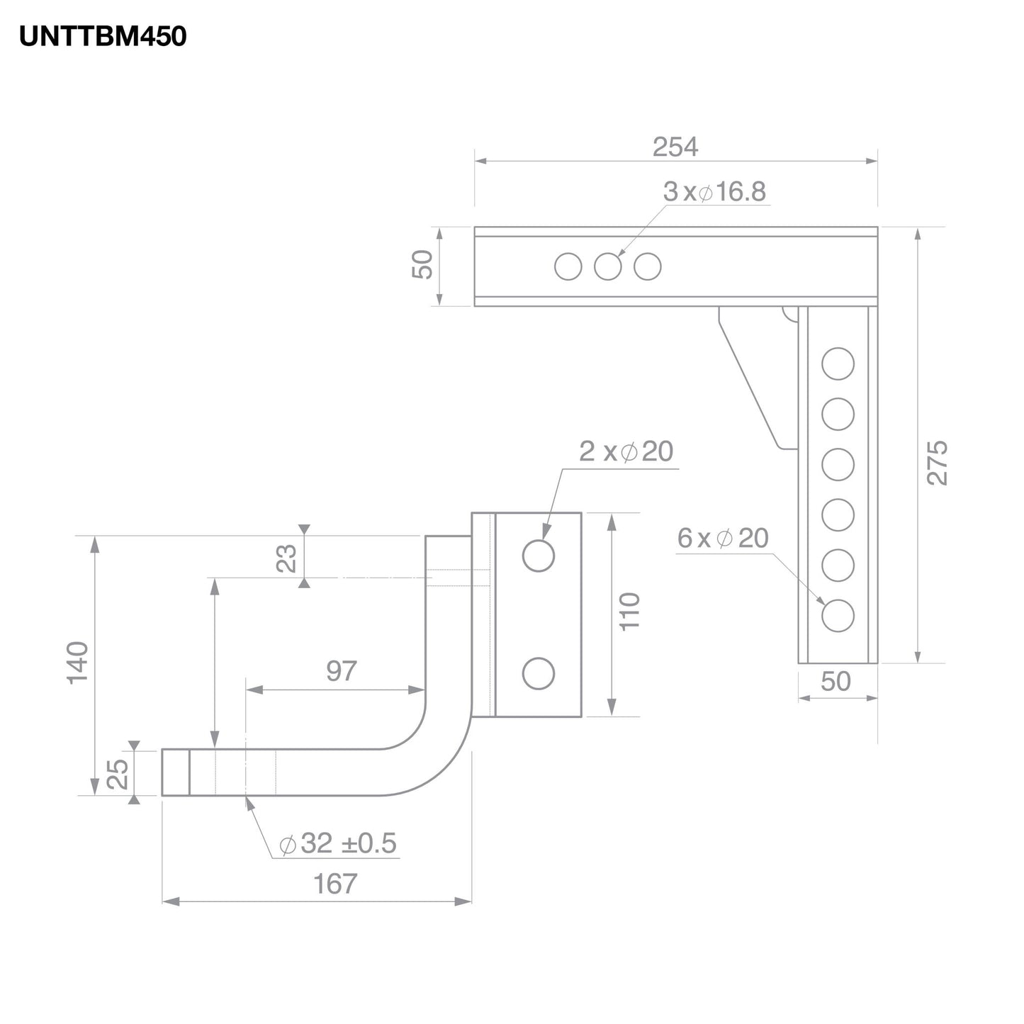 Toyota Land Cruiser TAG Adjustable Heavy Duty Tow Ball Mount - 90° Face, 50mm Square Hitch